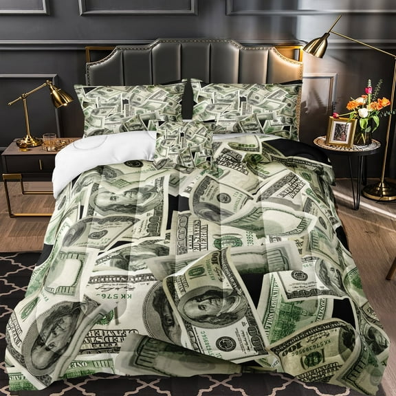 Move Over Money Comforter Set Queen Size Dollar Bill Bedding Set for Bedroom Soft and Luxury Cash Comforter Set