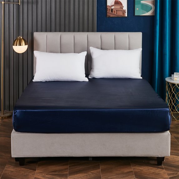 Move Over Navy Fitted Sheet Full Only Navy Blue Single Fitted Sheet Silky Satin Pattern Luxury Deep Pocket Microfiber Sheet