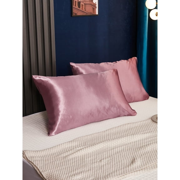 Move Over Pale Mauve Satin Pillowcases Queen, Silk like Satin Pillow Cover Set of 2, Silky Microfiber Solid Pattern, 2 Pack