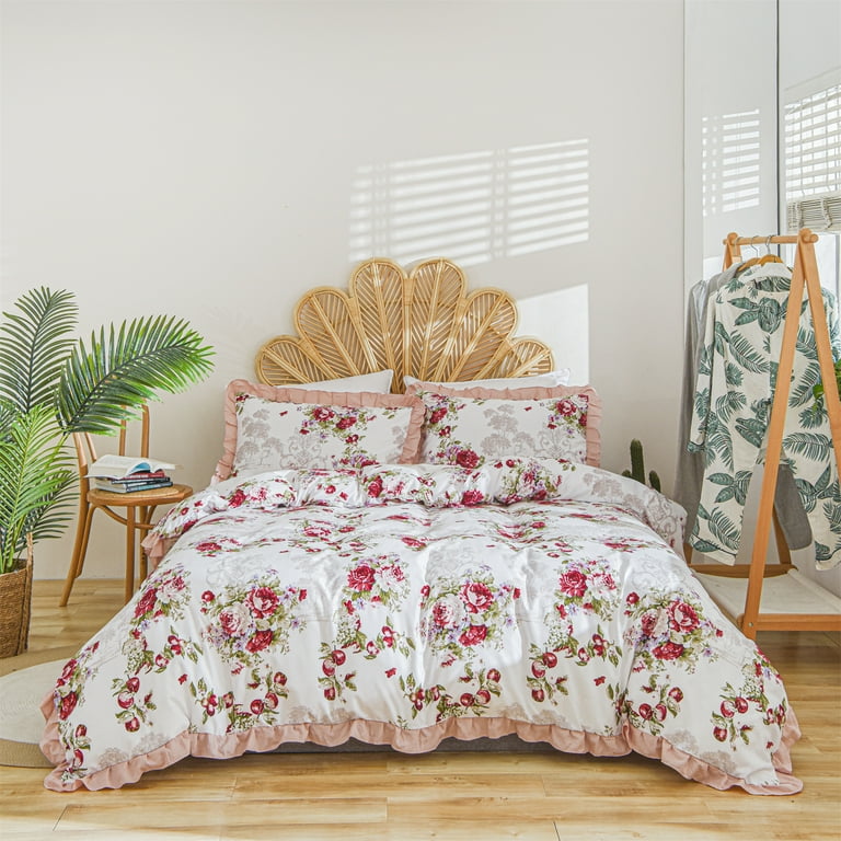 Colourful Flower 100% Cotton Duvet Cover Set,Fresh Floral Gentle Bedding Set,Cottagecore Reversible Bedding,Full selling Queen King Size Bedding Set