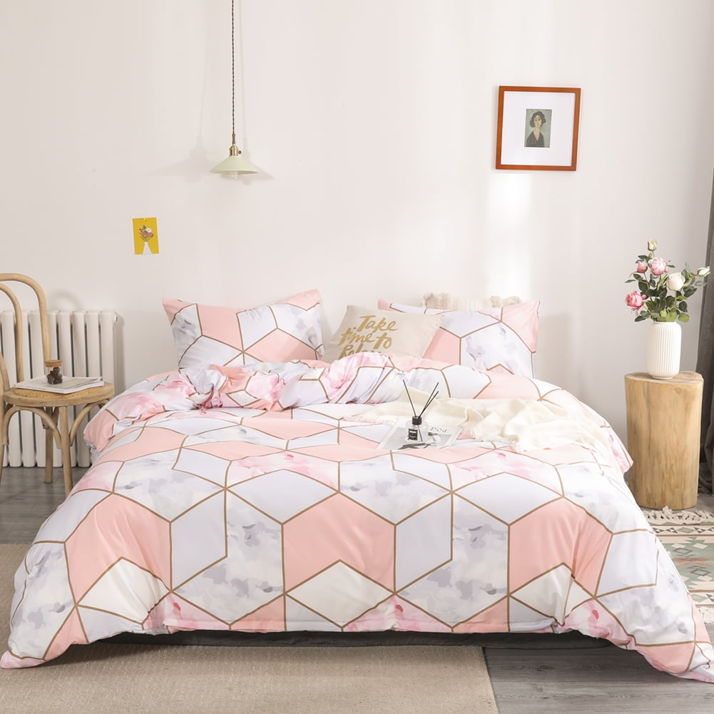 Move Over Pink Marble Bedding Sets King Pink Geometric Marble Pattern