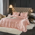 thumbnail image 1 of Move Over Pink Satin Ruffle Bedding Sets King Silky Ruffled Pattern Pink Girls Duvet Cover Set No Filling, 1 of 8