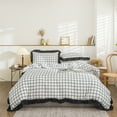 thumbnail image 1 of Move Over Plaid Ruffle Bedding Sets Queen White Black Geometric Duvet Cover Black Ruffle Pattern Microfiber No Filling, 1 of 10