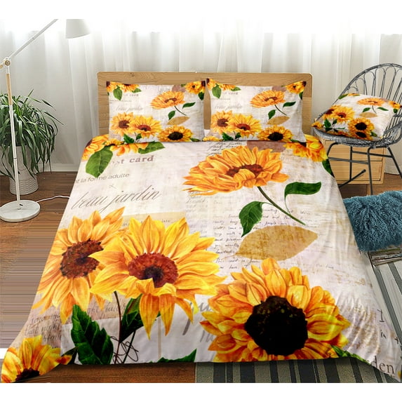 Move Over Retro Sunflowers Bedding Sets Twin Boho Sunflowers Pattern Microfiber Yellow Floral Duvet Cover No Filling