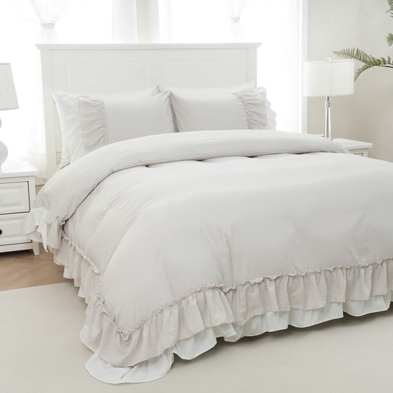 Move Over Ruffle Duvet Cover Set Beige Duvet Cover Set King Size Ruffle Pattern Soft Microfiber Boho Bedding Set