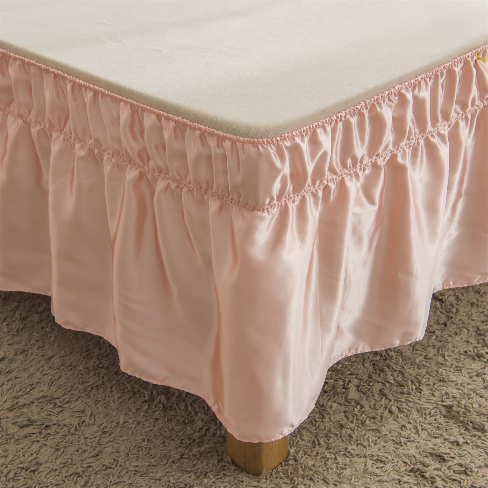 Move Over Ruffled Pink Satin Bed Skirt for King 16 inches drop Pink