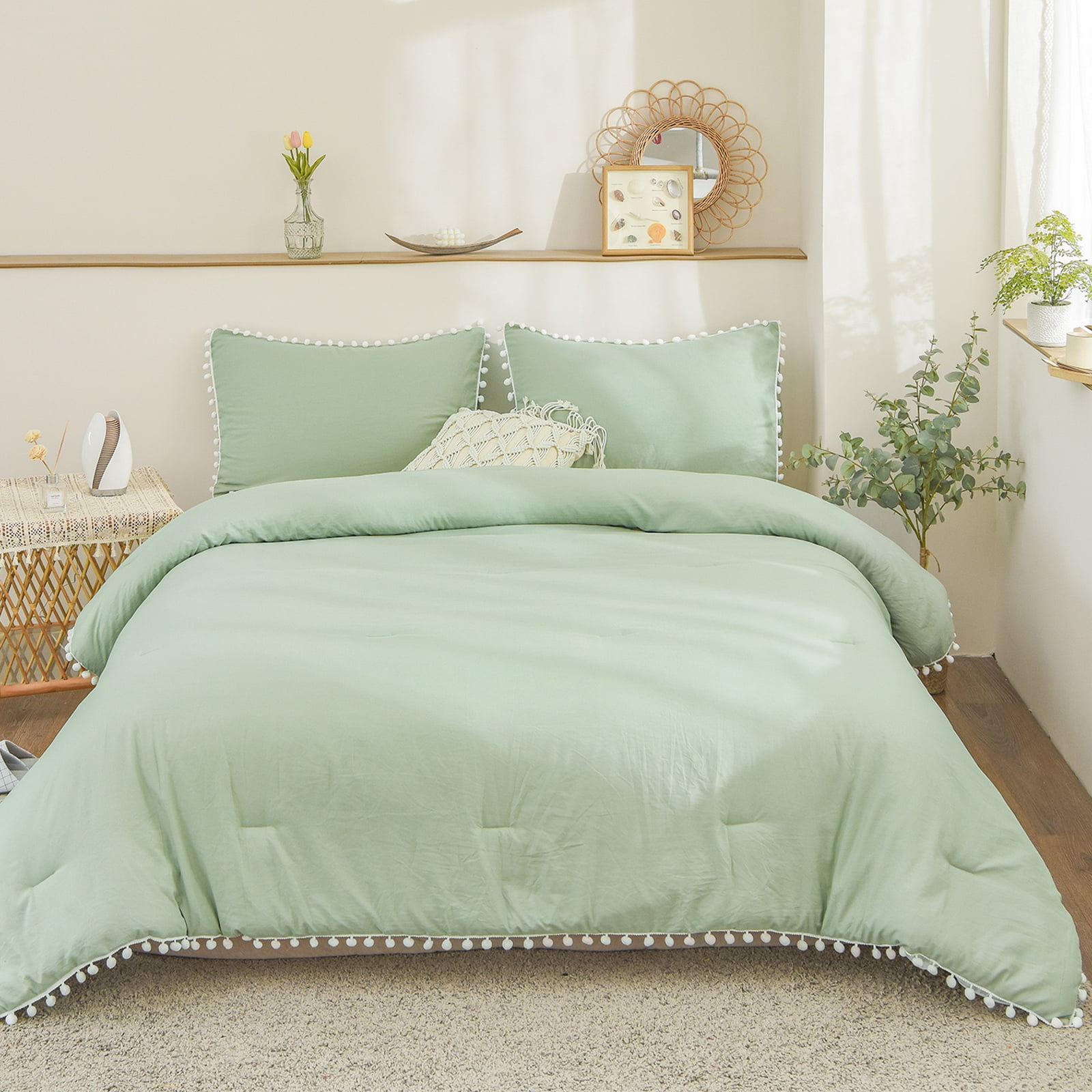 The Big One Green Solid Reversible Comforter Set with Sheets, Throw & Decorative  Pillows, White, Full - Yahoo Shopping