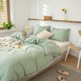 thumbnail image 1 of Move Over Sage Green Duvet Cover Set Queen, 100% Washed Microfiber, White Pom Poms Pattern, Green Bedding Sets, No Filling, 1 of 9