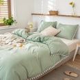 thumbnail image 1 of Move Over Sage Green Duvet Cover Set White Pom Poms Pattern 100% Washed Microfiber Green Bedding Sets Twin No Filling, 1 of 7