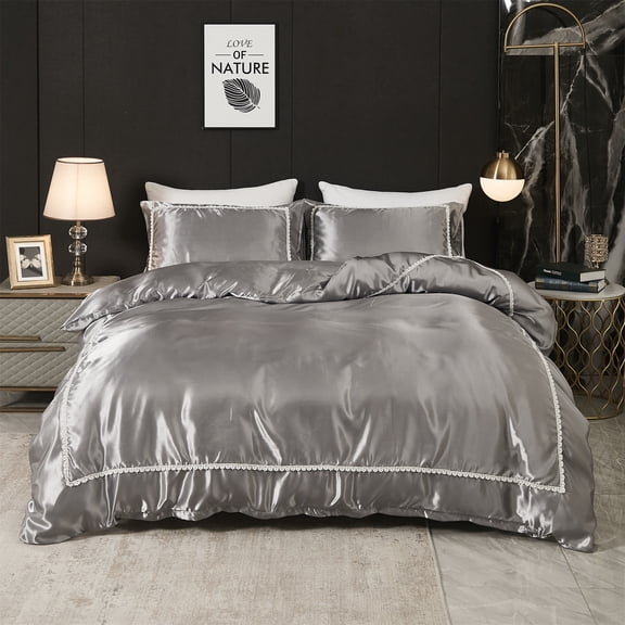 Move Over Satin Flowers Reversible Bedding Sets Twin White Black Floral Duvet Cover Set Plants Ruffle Pattern Microfiber No Filling