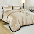 thumbnail image 1 of Move Over Satin Ruffle Duvet Cover Set King Khaki Silk Like Satin Ruffle Pattern Bedding Set No Filling, 1 of 7