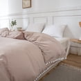 thumbnail image 1 of Move Over Taupe Duvet Cover King White Pom Poms Quilt Cover Only Ball Fringe Pattern Washed Microfiber No Filling, 1 of 10