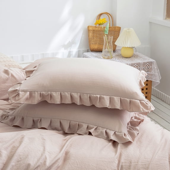 Move Over Taupe Ruffle Pillow Shams King Ruffled Pattern 100% Washed Microfiber 2 Pack