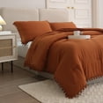 thumbnail image 1 of Move Over Burnt Orange Comforter Set Pom Poms Pattern Microfiber Filling Terracotta Queen Comforter Set, 1 of 8
