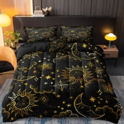 Move Over Universe Comforter Set Queen 4 Pieces Celestial Bedding Comforter Set Black Gold Bohemian Gothic Comforter Set