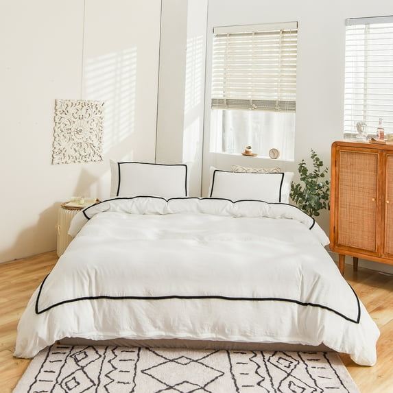 Move Over White Duvet Cover Set 2 Pieces 100% Washed Microfiber Pom Poms Pattern Shabby Chic Bedding Sets Twin No Filling