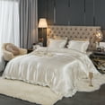 thumbnail image 1 of Move Over White Satin Ruffle Bedding Sets Solid Color Pattern Silk like Satin King Duvet Cover Set No Filling, 1 of 8
