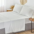 thumbnail image 1 of Move Over White Sheet Set 4 Pieces Soft Washed Microfiber Pom Poms Fringe Design Boho Chic Bedding King, 1 of 8