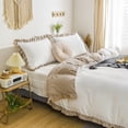thumbnail image 1 of Move Over White Taupe Ruffle Bedding Sets King White Taupe Reversible Duvet Cover Set Washed Microfiber Taupe Ruffled Pattern No Filling, 1 of 9