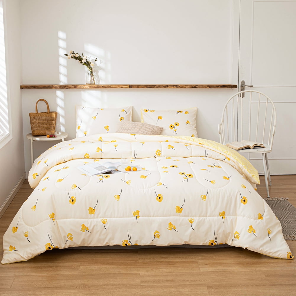 Move Over Yellow Floral Comforter Set King Botanical Flowers Bedding