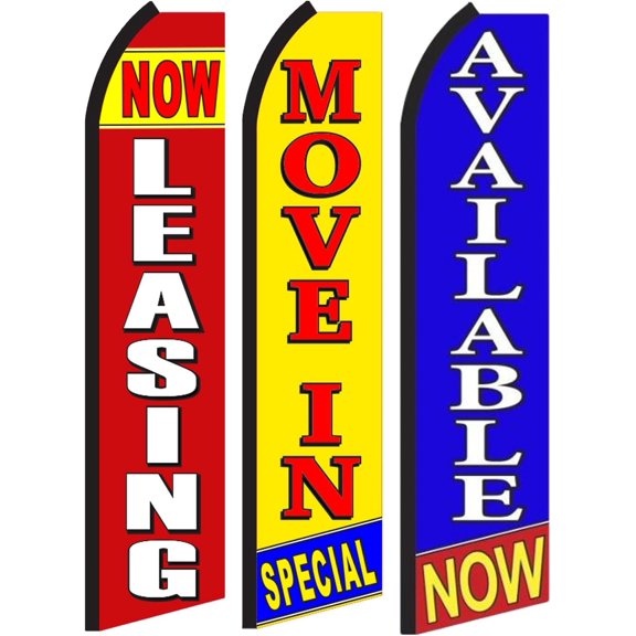 Move in Special/Available/Now Leasing - Replacement Swooper Feather Flags - 3 Pack (No Hardware Included)