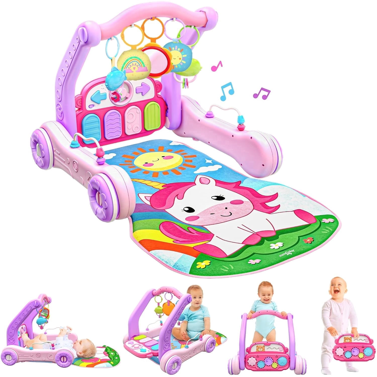 Move2Play, 4-in-1 Baby Play Mat & Activity Center Gym | Walker | Infant Toy for Tummy Time | Birthday Gift for 3, 4, 5, 6, 7, 8, 9, 10, 12 + Month Old Boys & Girls