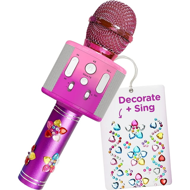 Move2Play, Kids Karaoke Bluetooth Microphone Personalize Jewel Stickers Gift for Girls, Boys