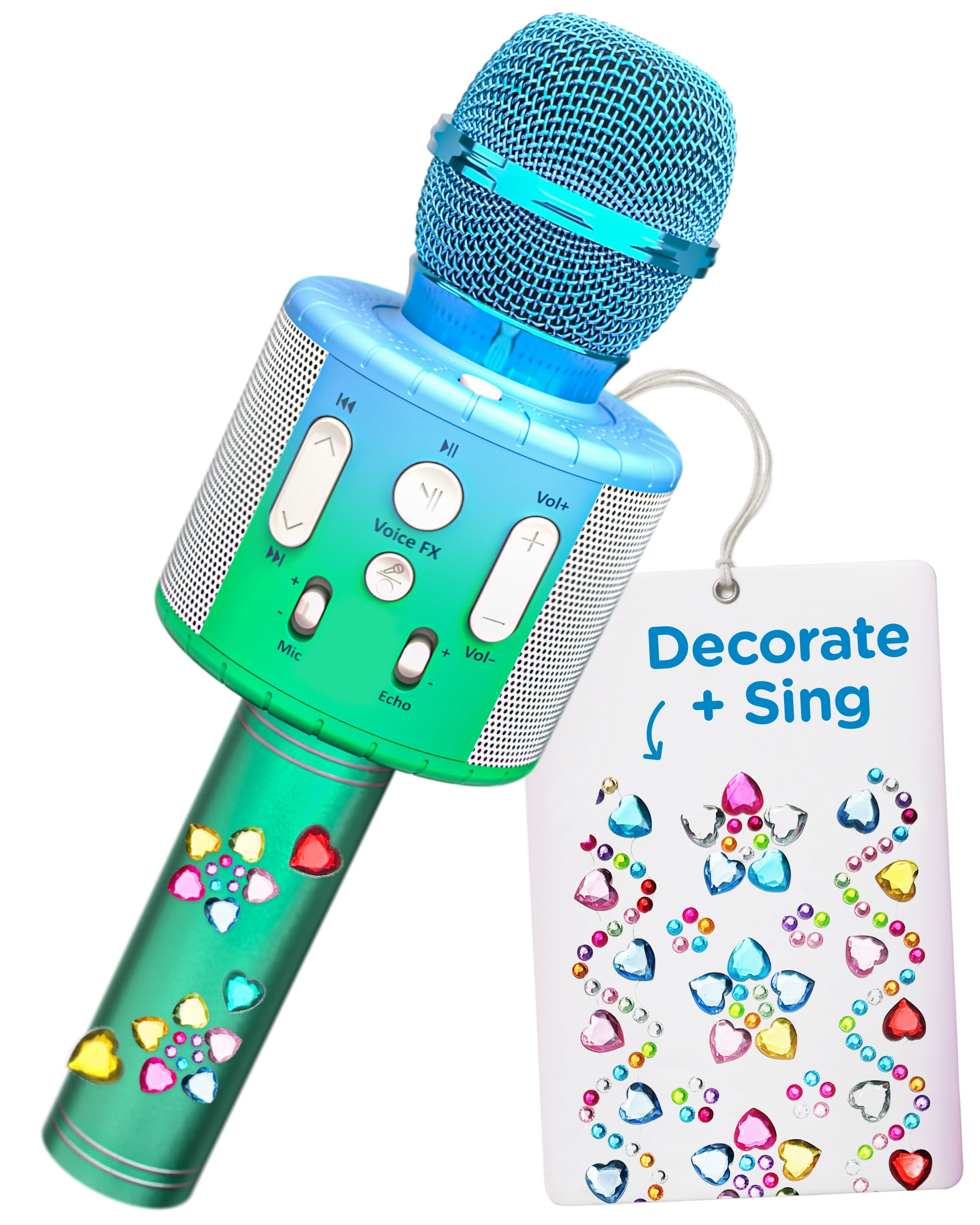 Move2Play, Kids Karaoke Microphone Personalize with Jewel Stickers Birthday Gift for Girls