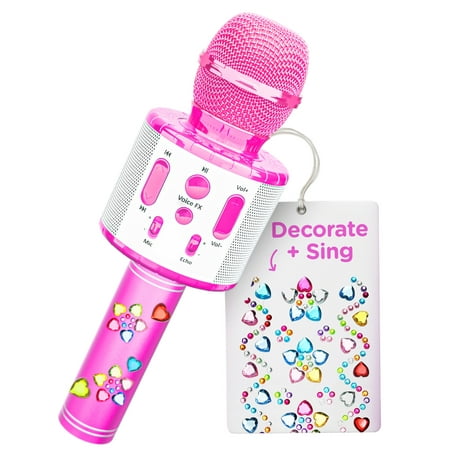 Move2Play, Kids Karaoke Microphone | Personalize with Jewel Stickers | Birthday Gift for Girls, Boys & Toddlers | Girls Toy Ages 3, 4-5, 6, 7, 8+ Years Old
