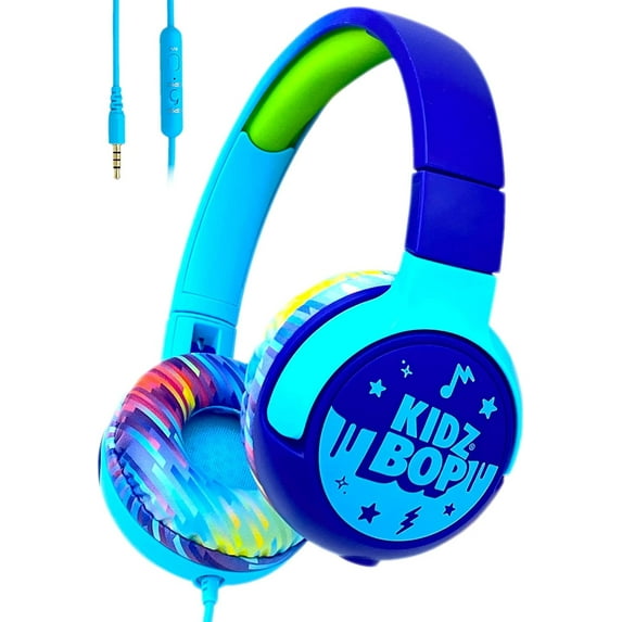 Move2Play Kidz Bop Wired Headphones for Kids | Microphone | 3.5mm Plug | Volume Limiting 85dB/94dB | Soft Pads | Adjustable | School Use | Gift 3 4 5 6 7 8+ Year Old Girls Boys Toddlers