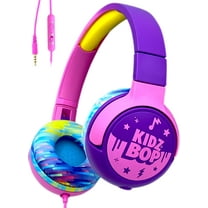 Move2Play Kidz Bop Wired Headphones for Kids | Microphone | 3.5mm Plug | Volume Limiting 85dB/94dB | Soft Pads | Adjustable | School Use | Gift 3 4 5 6 7 8  Year Old Girls Boys Toddlers