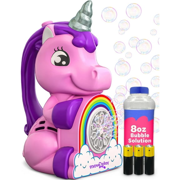 Move2Play Unicorn Bubble Blower | Bubble Machine | Bubble Toy for Toddlers, Boys and Girls | Indoor & Outdoor | Birthday Party | Summer Fun | Gift for Girls 3, 4+ Years Old