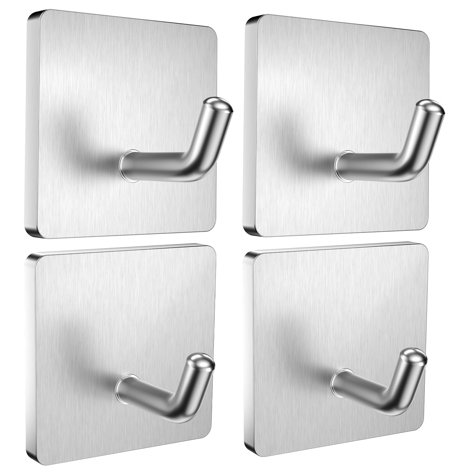 Heavy Duty Stainless Steel Adhesive Wall Hooks, 4 Pack