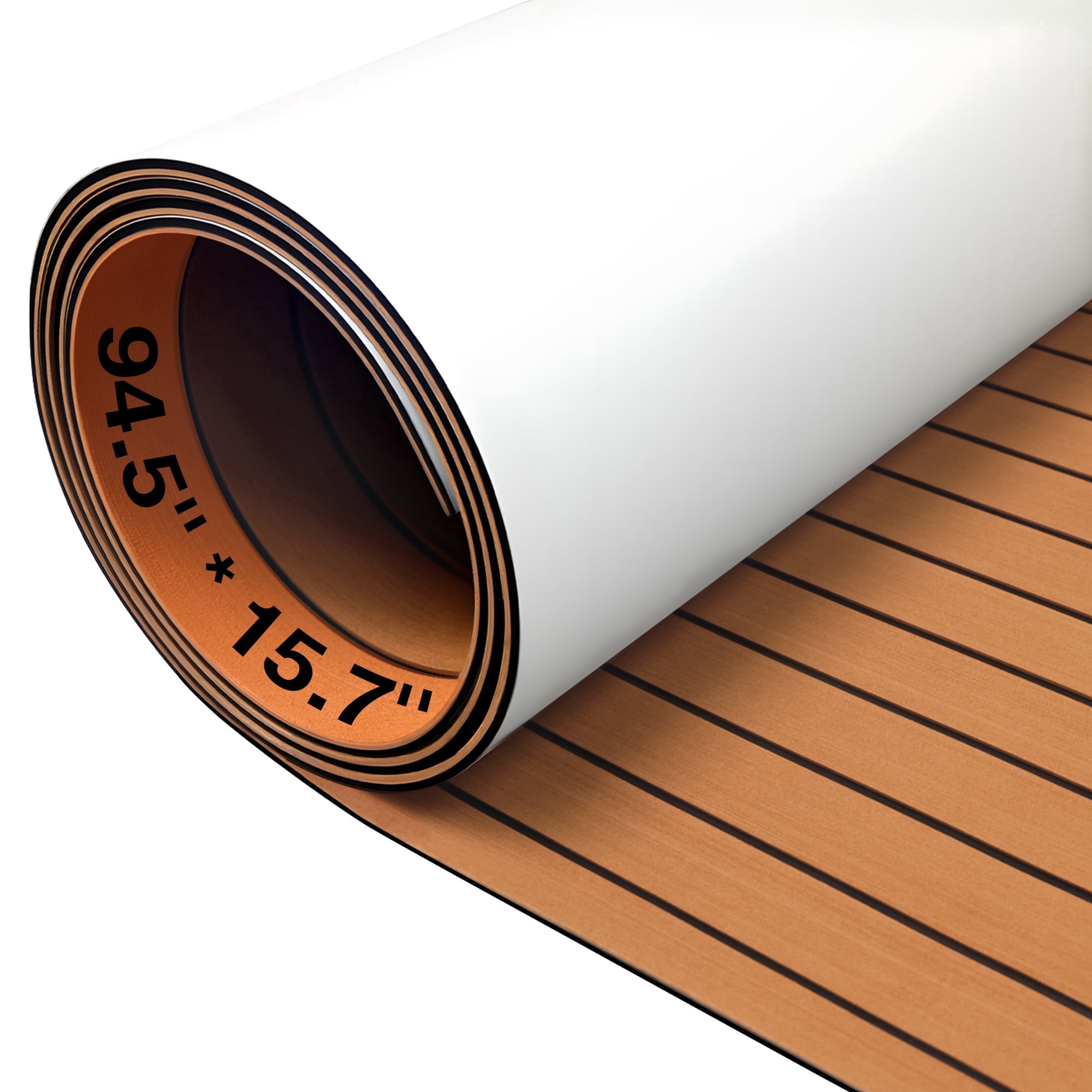 EVA Foam Boat Flooring - 94.5''x 15.7'' Waterproof Non-Slip Marine Carpet, 6 MM Self-Adhesive Sea Deck for Jon Boats Yacht Kayak Surfboard RV Garden Swim Platform, Brown Stripe