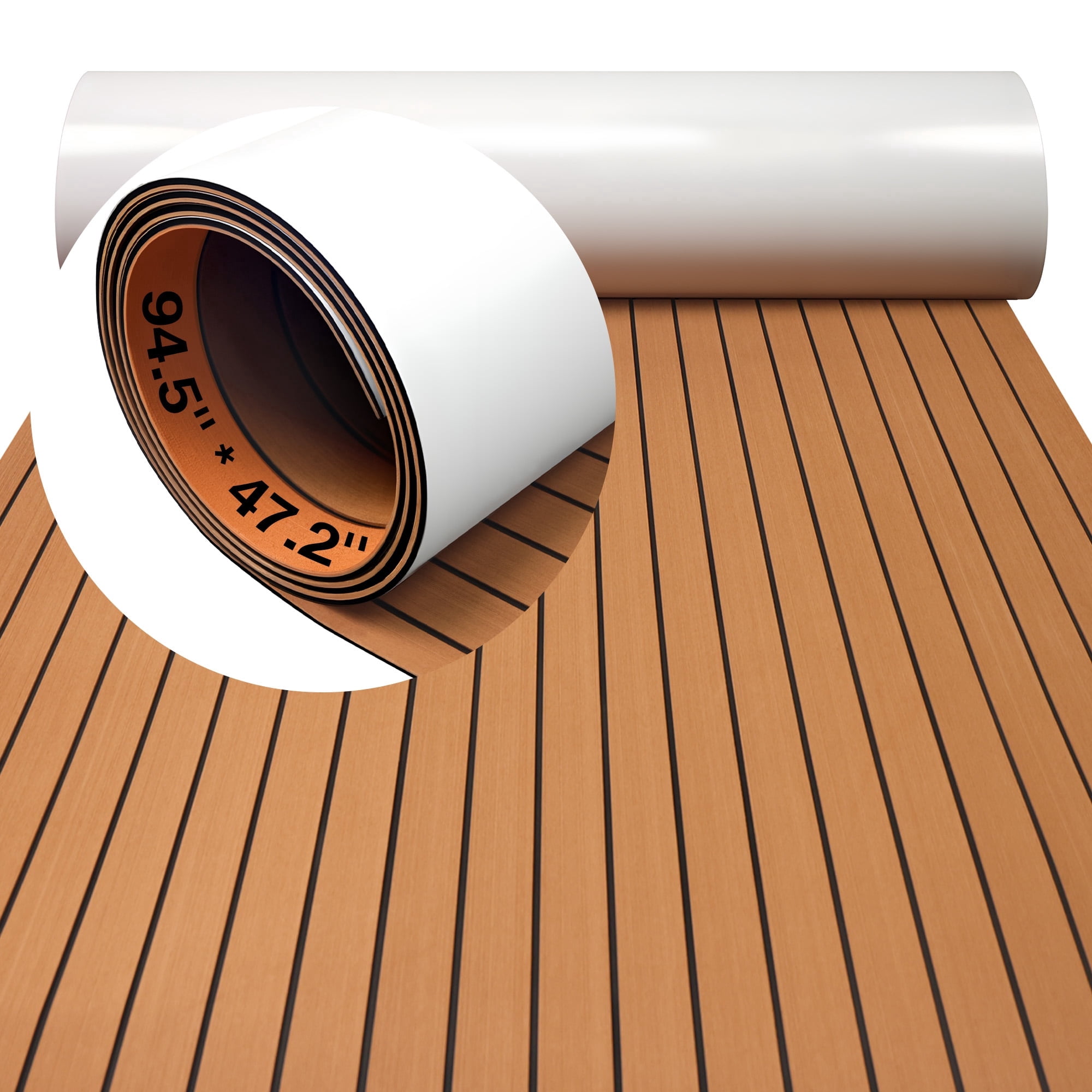 EVA Foam Boat Flooring - 94.5''x 47.2'' Waterproof Non-Slip Marine Carpet, 6 MM Self-Adhesive Sea Deck for Jon Boats Yacht Kayak Surfboard RV Garden Swim Platform, Brown Stripe