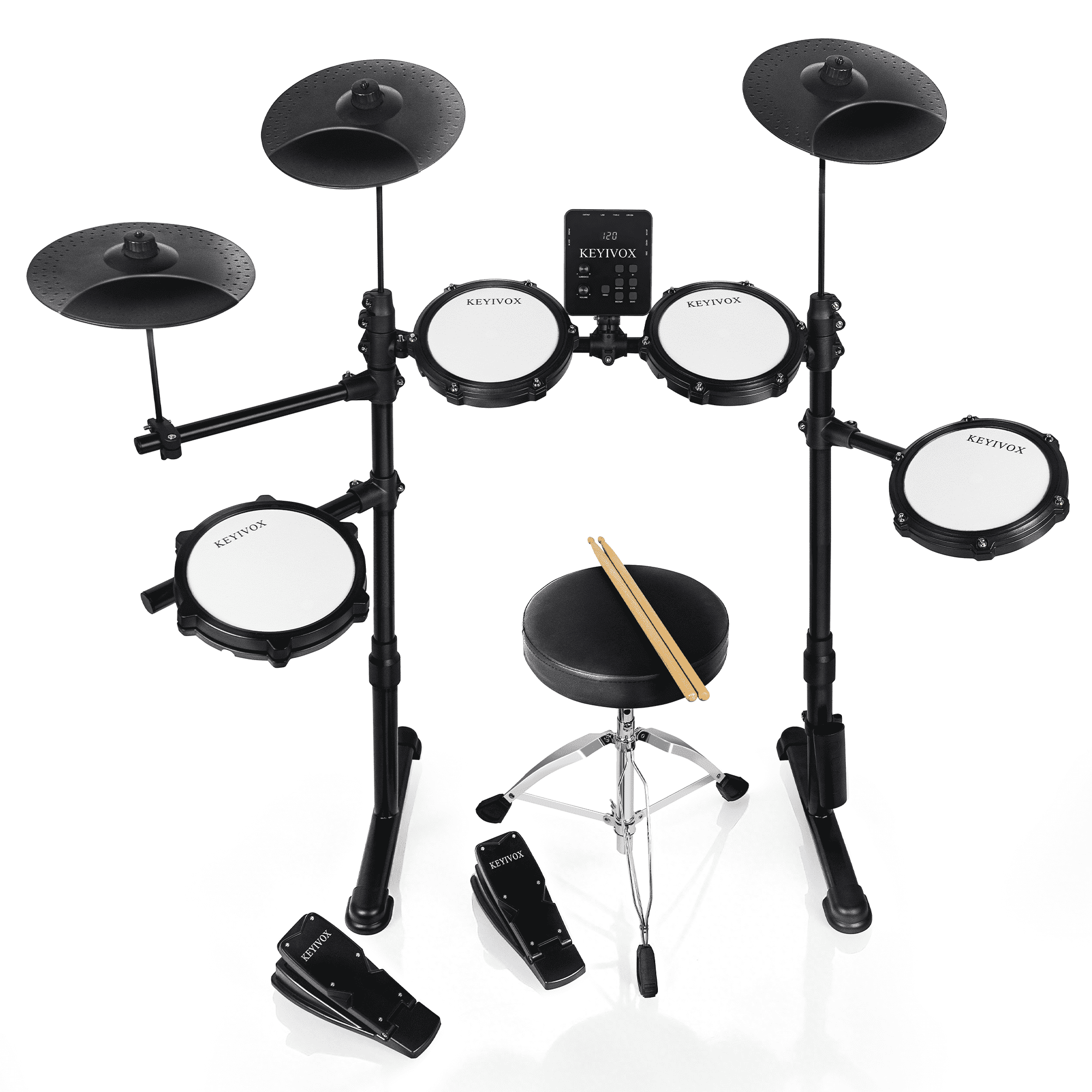 Electric Drum Set - Silent Electronic Drum Set Adult, Drum Kit for Beginners with 4 Mesh Drum Pads, 150 Sounds, 30 Songs, 15 Kits, USB MIDI, Headphones, Throne, Sticks, Pedals, MT20C