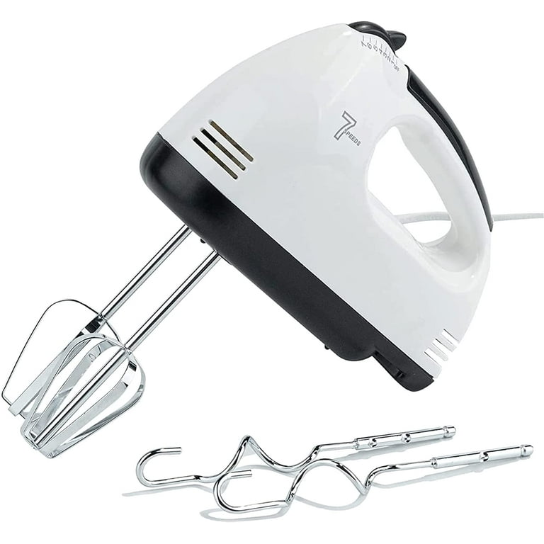 MoveCatcher White 7 Speed Electric Hand Mixer Electric whisk kitchen food baking 4 Chrome plated Steel Accessories for Easy Whipping Easy Whipping