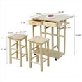 thumbnail image 1 of Moveable Kitchen Storage Cart, Kitchen Storage Cart on Wheels, Natural PKWQ734WD-1 FCH Square Solid Wood Folding Dining Cart with 2 Free Stools, 1 of 5