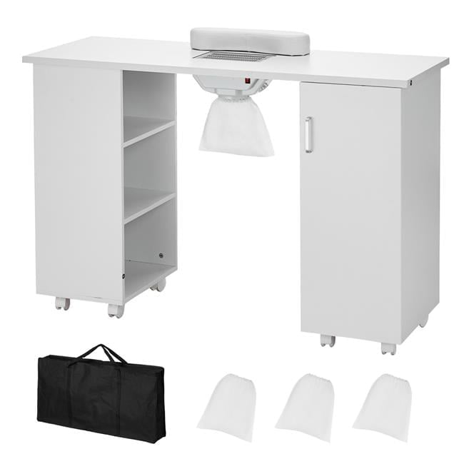 White MDF Manicure Table with Drawer and Wheels