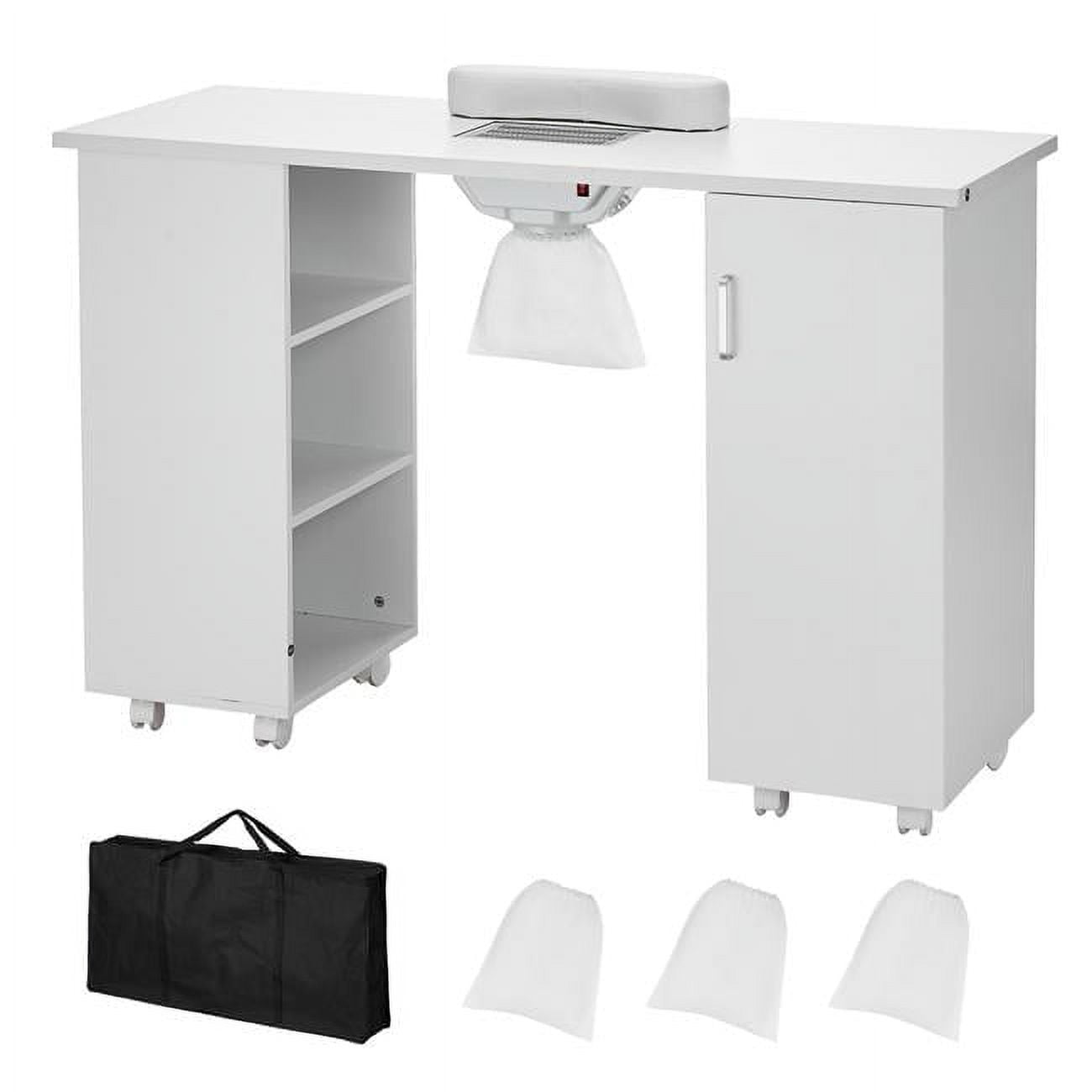 White MDF Manicure Table with Drawer and Wheels