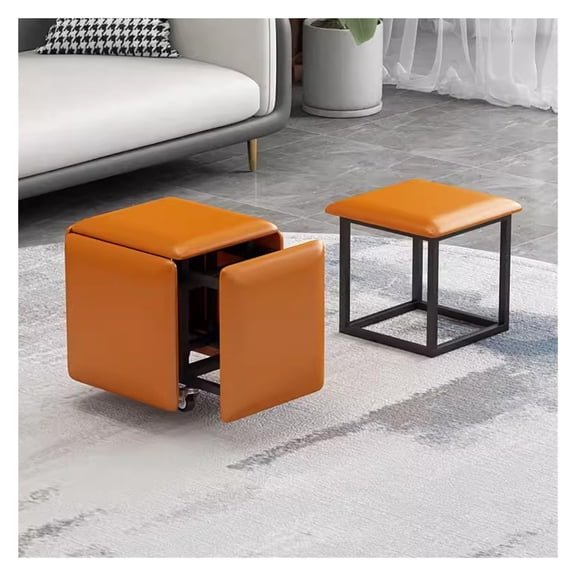 Moveable Stool Cubes 5 in 1 Seating Cube with Swivel Casters,Stackable Sofa Chair Stools Nesting Ottoman Stool,Leather Cube Chair Vanity Stool with Metal Legs