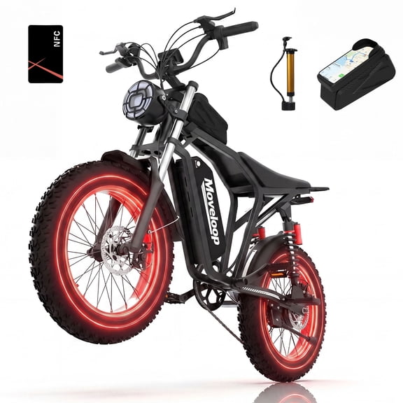 Moveloop 1500W Peak Electric Bikes for Adults, 20" Fat Tire Ebike, 31MPH & 70 Miles Range, 48V 15.6Ah Removable Battery, Full Suspension and 7-Speed, UL 2849