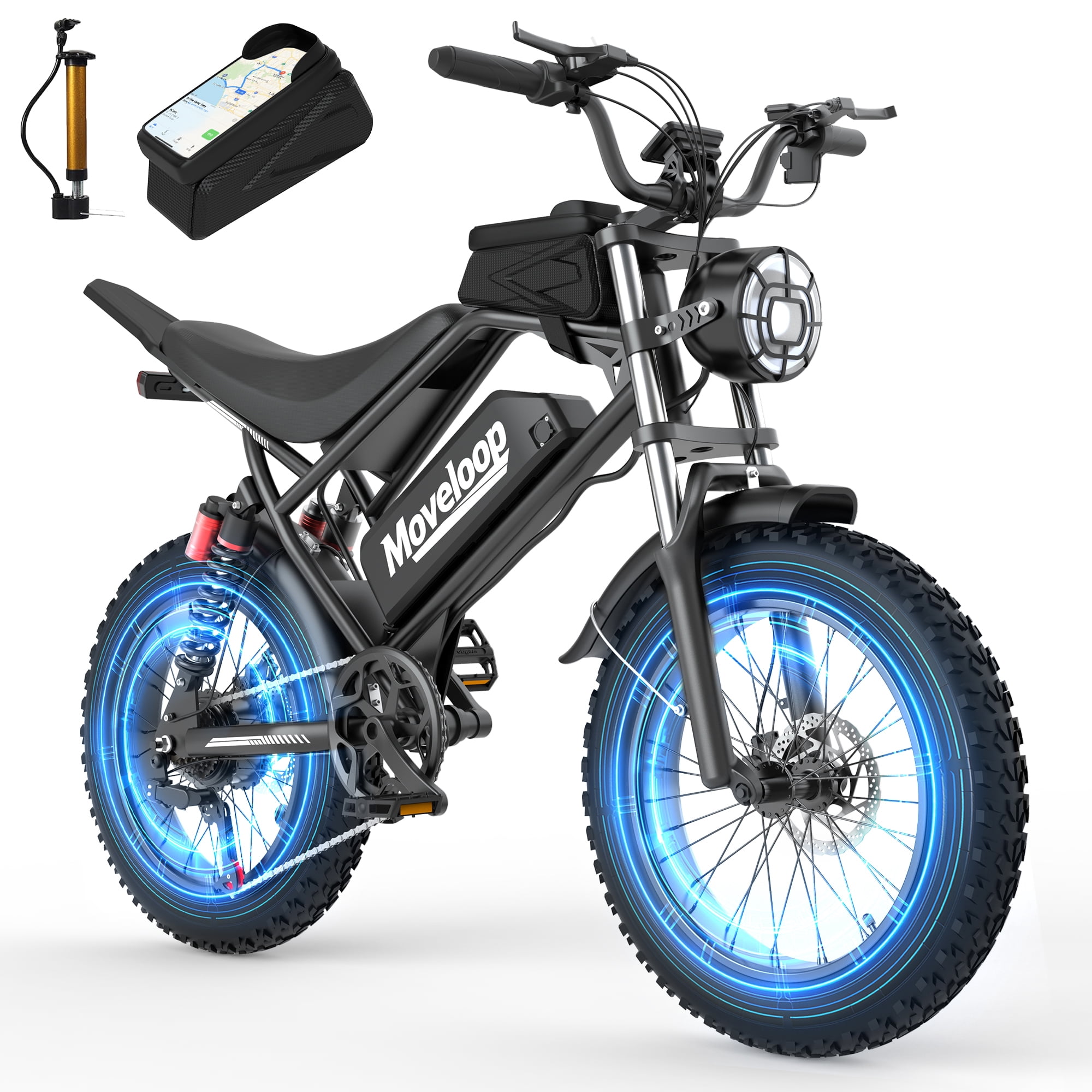 Moveloop Adult Electric Bike, 750W Motor 20" Fat Tire Ebike, 48V 15.6AH 28MPH E-Bike, Max 70 Miles Range, Full Suspension, NFC Unlock, UL 2849