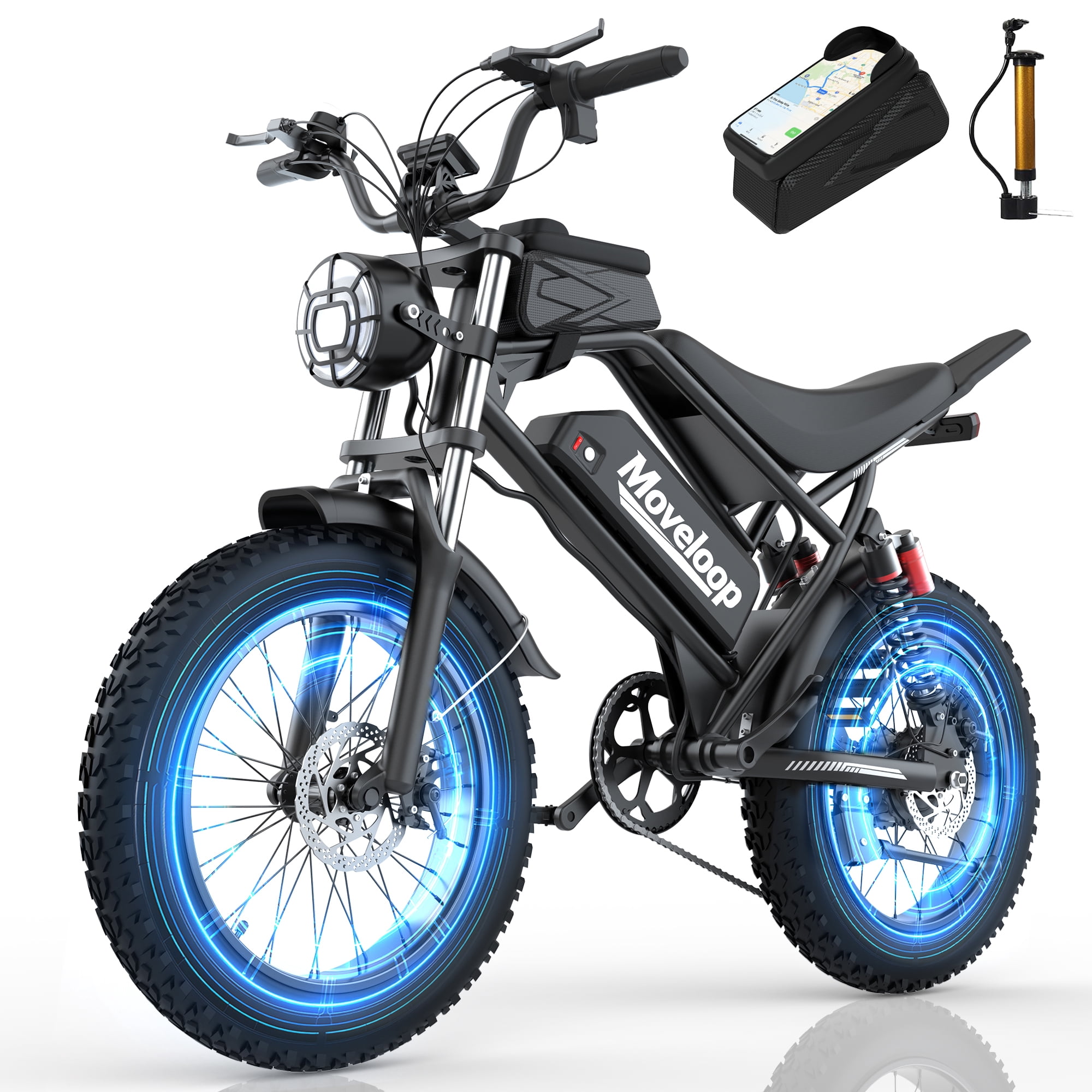 Moveloop Adult Electric Bike, 750W Motor 20" Fat Tire Ebike, 48V 15.6AH 28MPH E-Bike, Max 70 Miles Range, Full Suspension, NFC Unlock, UL 2849
