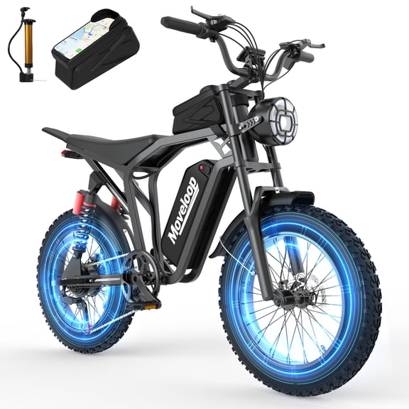 Moveloop Electric Bike for Adults, 20" Fat Tire Ebike, Peak 1500W 31MPH E-Bike, 48V 15.6AH Battery, Up to 70 Miles Range, Full Suspension, NFC Unlock, UL 2849