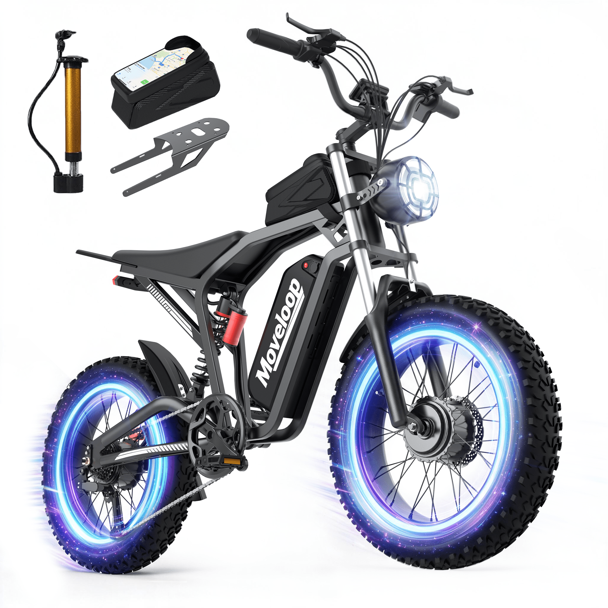 Moveloop Electric Bike for Adults, 750W Motor, 20"x4" Fat Tire Ebike, Max 70 Miles Range, 48V/15.6Ah Mountain E-Bike, Full Suspension, NFC Unlock