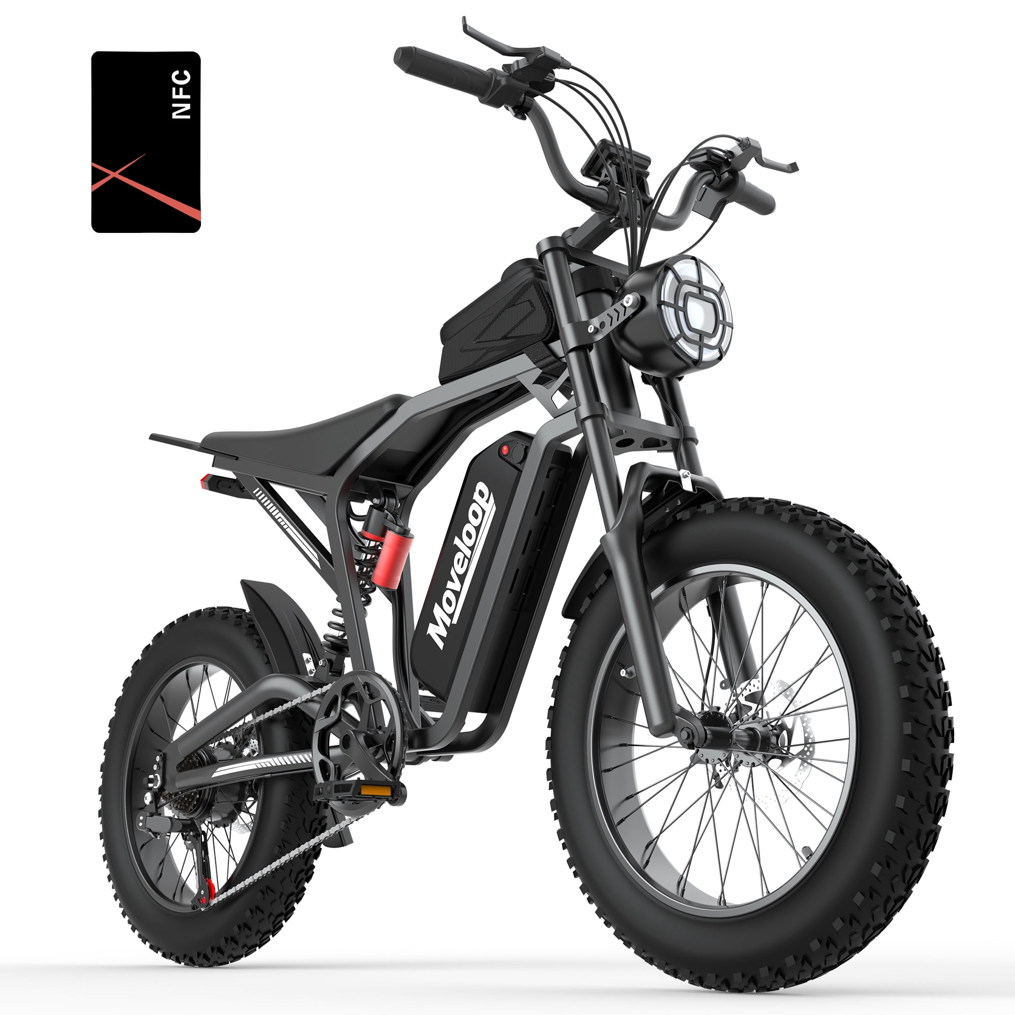 Moveloop Electric Bike for Adults, 750W 28MPH Ebike, 48V 15.6AH Battery 20" Fat Tire Mountain E-Bike, Up to 70 Miles Range, Full Suspension, UL 2849