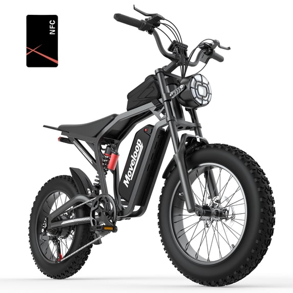 Moveloop Electric Bike for Adults, 750W 28MPH Ebike, 48V 15.6AH Battery 20" Fat Tire Mountain E-Bike, Up to 70 Miles Range, Full Suspension, UL 2849