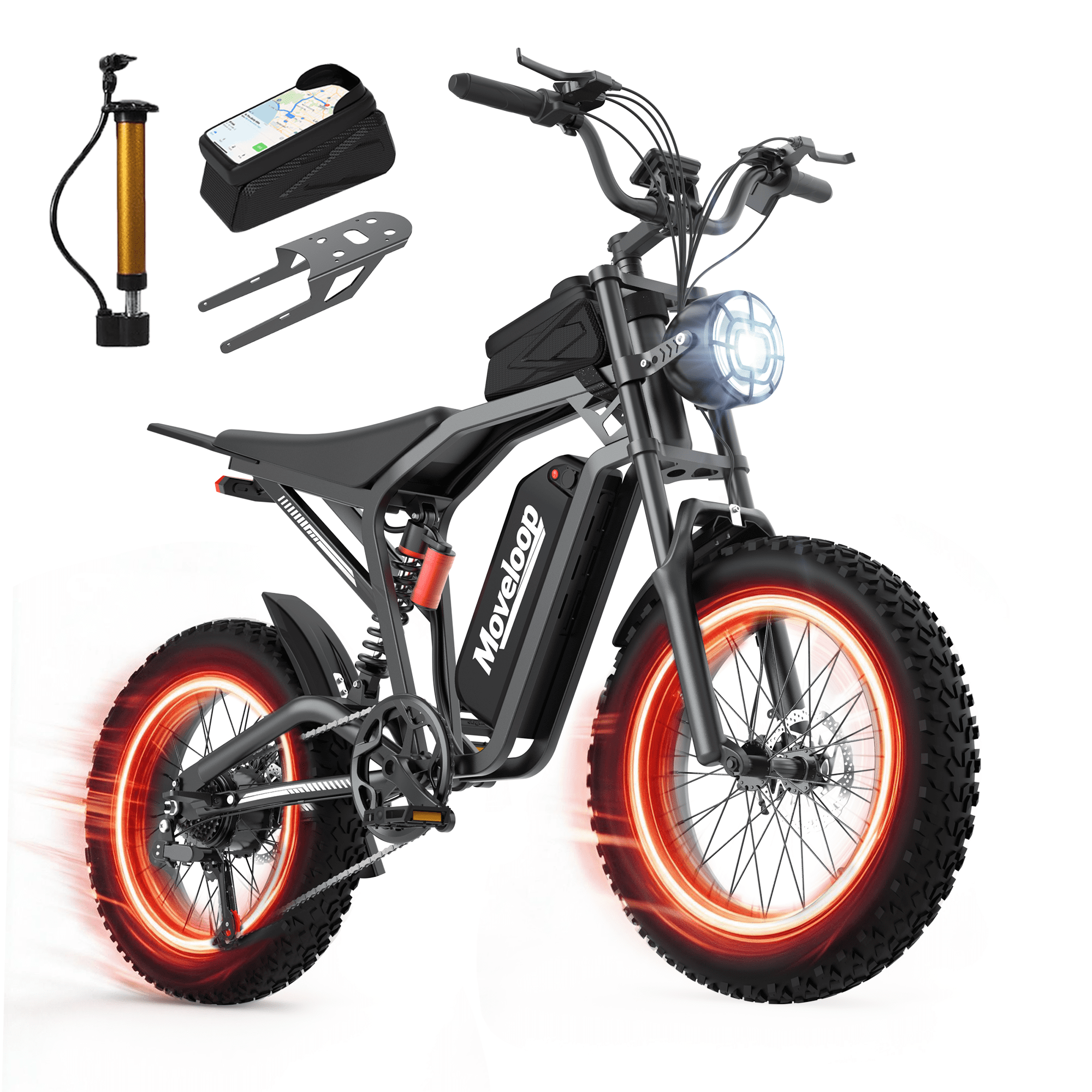 Moveloop Electric Bike for Adults, 750W Motor, 20"x4" Fat Tire Ebike, Max 70 Miles Range, 48V/15.6Ah Mountain E-Bike, Full Suspension, NFC Unlock