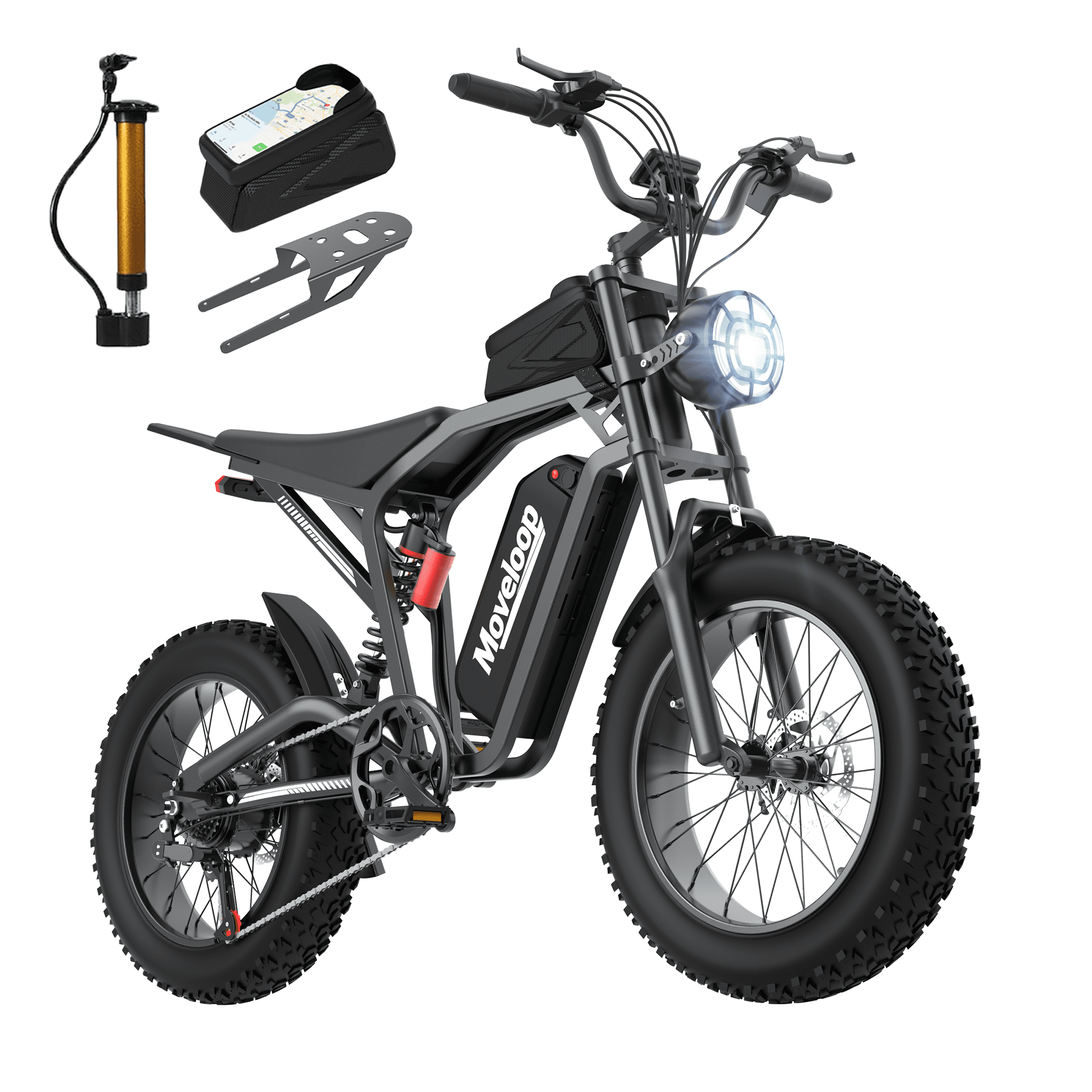 Moveloop Electric Bike for Adults, 750W Motor, 20"x4" Fat Tire Ebike, Max 70 Miles Range, 48V/15.6Ah Mountain E-Bike, Full Suspension, NFC Unlock